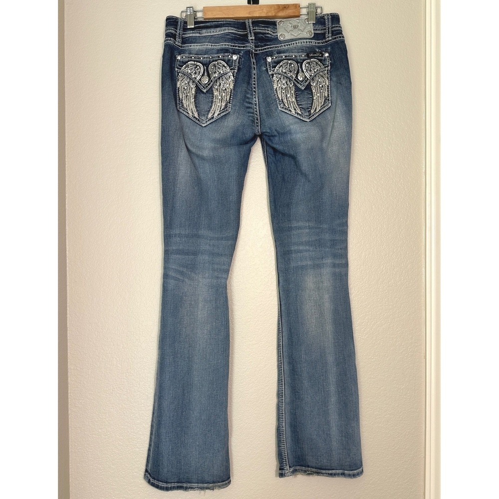 Miss Me Signature Boot Cut Denim Jeans Womens 30 Blue Angel Wing Embellished